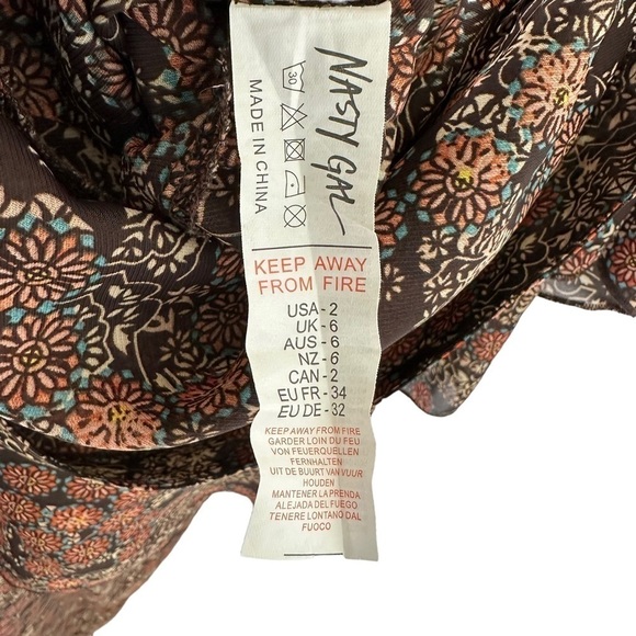 Nasty Gal Womens One on One Floral Jumpsuit Sz 2 Brown One Shoulder Side Slits - Picture 9 of 10